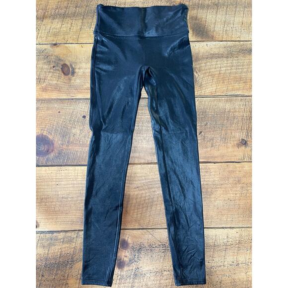 Womens Spanx Black Metallic Shiny Tummy Control Leggings WITH FLAW Size‎ Medium - Picture 2 of 11
